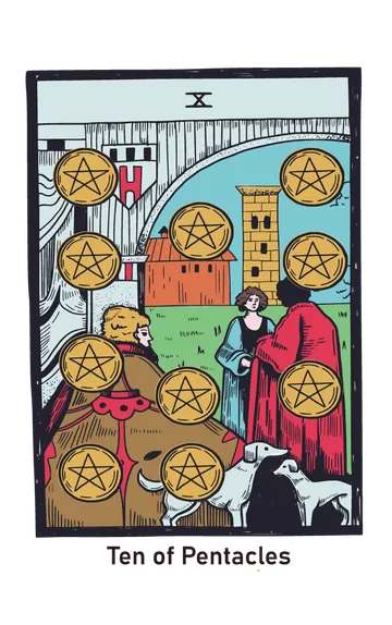 펜타클 10 타로카드 (10 of Pentacles) 그림