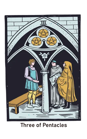 펜타클 3 타로카드 (3 of Pentacles) 그림