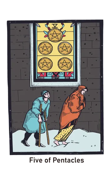 펜타클 5 타로카드 (5 of Pentacles) 그림