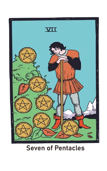 펜타클 7 타로카드 (7 of Pentacles) 그림