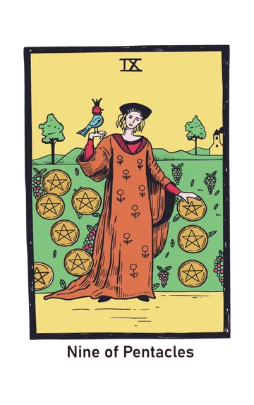 펜타클 9 타로카드 (9 of Pentacles) 그림